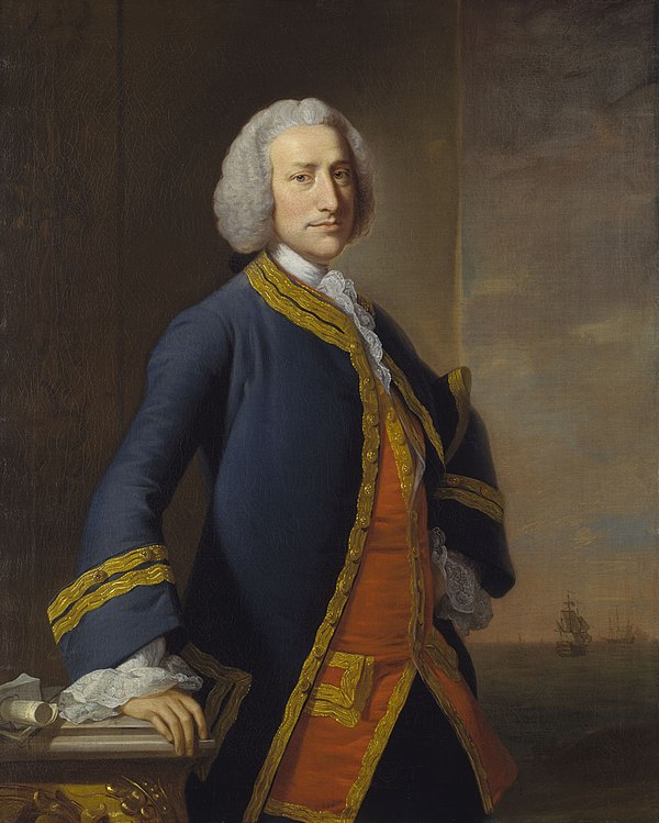 Lord Anson, First Lord of the Admiralty from 1751. While the relationship between the two men was often strained, they had a mutual respect for each o