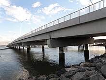 View of new bridge from Clontarf shore 2010-07-11 Ted Smout Bridge - Clontarf Abutment.jpg