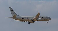 A Boeing P-8 Poseidon, tail number 168761, on final approach at Kadena Air Base in Okinawa, Japan. It is assigned to Patrol Squadron 45 (VP-45) at NAS Jacksonville, Florida, United States.