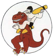 World War II emblem of the 327th Bombardment Squadron, featuring characters (Alley Oop and Dinny) from the Alley Oop comic strip 327th Bombardment Squadron - World War II - Emblem.png