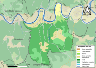 Barevná mapa znázorňující využití půdy.