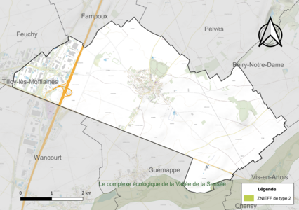 Carte de la ZNIEFF de type 2 sur la commune.