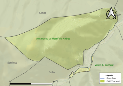 Carte de la ZNIEFF de type 2 sur la commune.