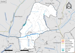 Carte en couleur présentant le réseau hydrographique de la commune