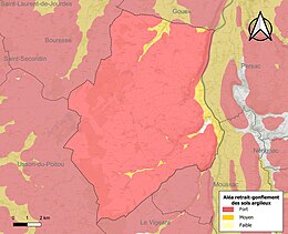 Carte des zones d'aléa retrait-gonflement des sols argileux de Queaux.