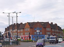 The A1 (Aylmer Road, left) diverging away from the original Great North Road (right) A1-A1000 junction.JPG