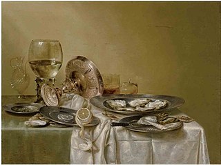A banquet piece with an overturned tazza and oysters