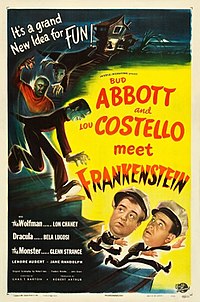 The 1948 film Abbott and Costello Meet Frankenstein is a comedy horror film, in that it pairs the comedy duo Abbott and Costello with the Frankenstein monster. Abbott costello frankenstein.jpg