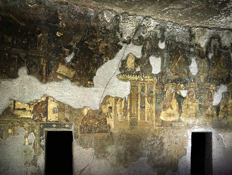 File:Ajanta, grotta 16, vihara del 475-500 dc ca. , interno, affreschi 02.jpg