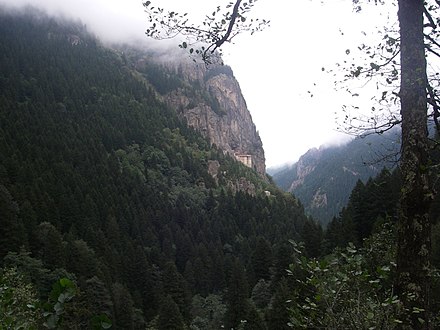 Altındere Valley, which houses Sümela Monastery (which can be seen in the centre of the photo, click to enlarge)