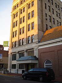 The American National Bank Building was the original location of WAOV-FM's studio and transmitter American National Bank, Vincennes, Indiana (4336850332).jpg