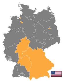 General Eisenhower served as military governor of the American zone (highlighted) in Allied-occupied Germany from May through November 1945. American Sector Germany.png
