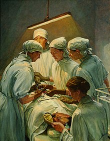 An Operation at the Military Hospital, Endell Street - Dr L Garrett, Dr Flora Murray, Dr W Buckley, Francis Dodd, 1920. Imperial War Museum, London.