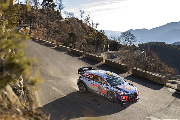 Hyundai's Andreas Mikkelsen and Anders Jæger-Synnevaag on the Col de Braus mountain pass.
