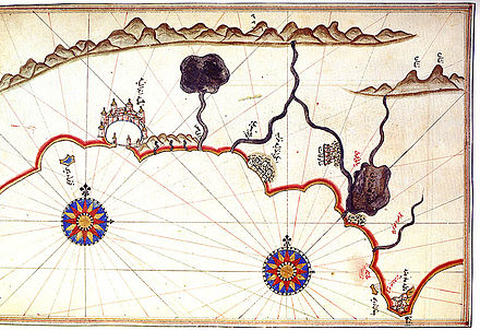 Map of Antalya, Manavgat and Side (Book of Navigation) by Piri Reis from 1525.