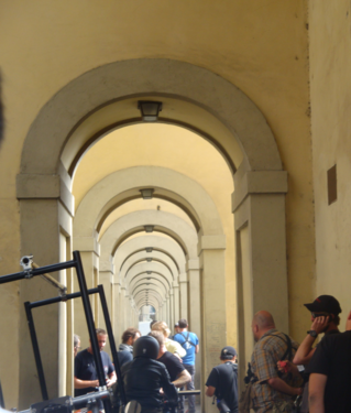 Archway along riverside in Florence while filming 'Six Underground', September 2018