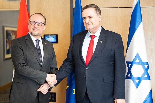 Schallenberg with Israeli Foreign Minister Israel Katz in Tel Aviv, Israel, 27 February 2024