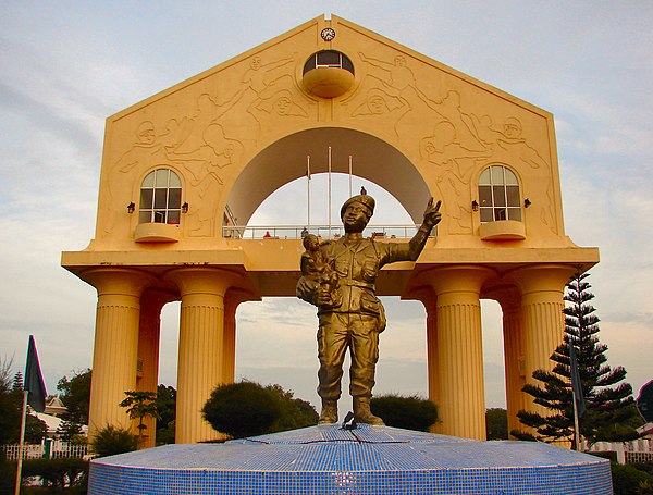 Arch 22 at the entrance to Banjul. The statue of the former president Yahya Jammeh was removed following democratic elections in 2016.