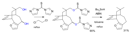 Barton desoxygenering met thiocarbonyldi-imidazool