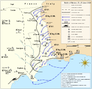 Kartskisse over det italienske angrepet på Frankrike, juni 1940