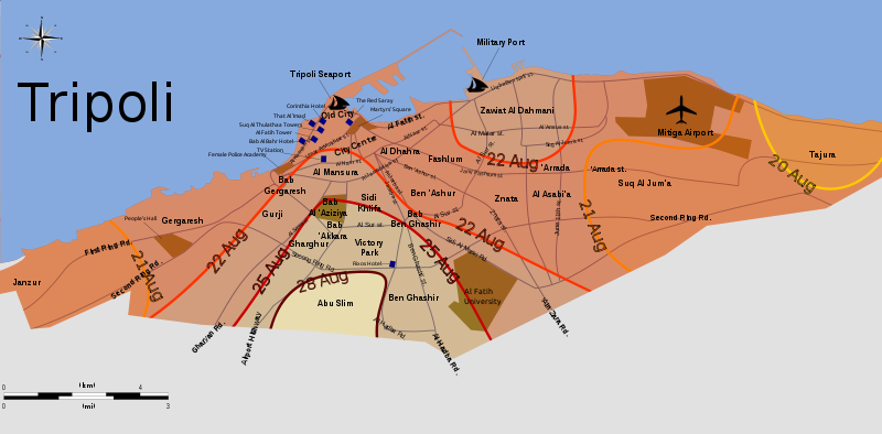 Front lines during the Battle of Tripoli (20–28 August 2011)