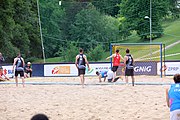 Deutsch: Beachhandball Europameisterschaften 2019 (Beach handball Euro); Tag 3: 4. Juli 2019 – Männer, Platzierungsrunde Gruppe III, Italien-Montenegro 2:0 (22:15, 18:7) English: Beach handball Euro; Day 3: 4 July 2019 – Men Consolation Round Group III – Italy-Montenegro 2:0 (22:15, 18:7)