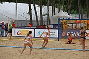 Deutsch: Beachhandball Europameisterschaften 2019 (Beach handball Euro); Tag 3: 4. Juli 2019 – Frauen,Platzierungsrunde Gruppe III, Zypern-Türkei 0:2 (14:24, 22:23) English: Beach handball Euro; Day 3: 4 July 2019 – Women Consolation Round Group III – Cyprus-Turkey 0:2 (14:24, 22:23)