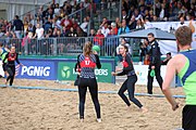 Deutsch: Beachhandball Europameisterschaften 2019 (Beach handball Euro); Tag 5: 6. Juli 2019 – Frauen, Platzierungsspiel für die Ränge 9–12, Deutschland-Polen 2:1 (22:23, 19:16, 7:6) English: Beach handball Euro; Day 5: 6 July 2019 – Placement Match/Cross Match for rank 9–12 Women – Germany-Poland 2:1 (22:23, 19:16, 7:6)