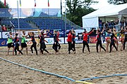 Deutsch: Beachhandball Europameisterschaften 2019 (Beach handball Euro); Tag 5: 6. Juli 2019 – Frauen, Platzierungsspiel für die Ränge 9–12, Deutschland-Polen 2:1 (22:23, 19:16, 7:6) English: Beach handball Euro; Day 5: 6 July 2019 – Placement Match/Cross Match for rank 9–12 Women – Germany-Poland 2:1 (22:23, 19:16, 7:6)