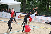 Deutsch: Beachhandball Europameisterschaften 2019 (Beach handball Euro); Tag 3: 4. Juli 2019 – Männer, Hauptrunde Gruppe II, Frankreich-Kroatien 0:2 (16:24, 10:27) English: Beach handball Euro; Day 3: 4 July 2019 – Men Main Round Group II – France-Croatia 0:2 (16:24, 10:27)