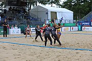 Deutsch: Beachhandball Europameisterschaften 2019 (Beach handball Euro); Tag 3: 4. Juli 2019 – Frauen, Hauptrunde Gruppe II, Deutschland-Spanien 1:2 (18:24, 24:14, 8:9) English: Beach handball Euro; Day 3: 4 July 2019 – Women Main Round Group II – Germany-Spain 1:2 (18:24, 24:14, 8:9)