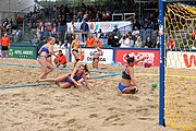 Deutsch: Beachhandball Europameisterschaften 2019 (Beach handball Euro); Tag 5: 6. Juli 2019 – Frauen, Halbfinale, Ungarn-Niederlande 2:0 (19:16, 15:12) English: Beach handball Euro; Day 5: 6 July 2019 – Semifinal Women – Hungary-Netherlands 2:0 (19:16, 15:12)