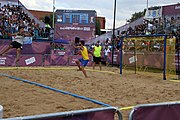 Deutsch: Beachhandball bei den Olympischen Jugendspielen 2018; Tag 7, 13. Oktober 2018; Jungen, Finale – Portugal-Spanien 1:2 English: Beach handball at the 2018 Summer Youth Olympics at 13 October 2018 – Boys Gold Medal Match – Portugal-Spain 1:2