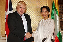 Johnson met with Myanmar's de facto leader Aung San Suu Kyi in September 2016 Boris Johnson and Aung San Suu Kyi 2016.jpg