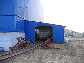 Unloading point at the peat briquette factory