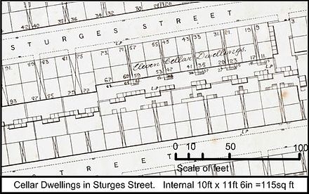 Fig 5 Cellar dwellings in Sturges Street built c 1854