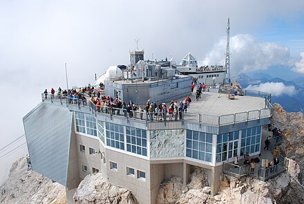 The South: Meteorological station at the Zugspitze top, Germany's highest mountain. It is not that challenging to visit it: there are three lifts, two from Germany's side and one from Austria's, if you don't want to go by foot.