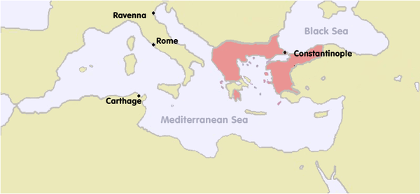 Map of the Byzantine Empire in c. 1270. After the damage caused by the collapse of the theme system, the mismanagement of the Angeloi and the catastrophe of the Fourth Crusade, for which the Angeloi were largely to blame, it proved impossible to restore the empire to the position it had held under Manuel Komnenos.