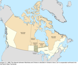 Mapa da mudança para o Canadá em 12 de agosto de 1889