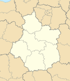 Mapa konturowa Regionu Centralnego-Doliny Loary, blisko centrum po prawej na dole znajduje się punkt z opisem „Gare de Bourges”
