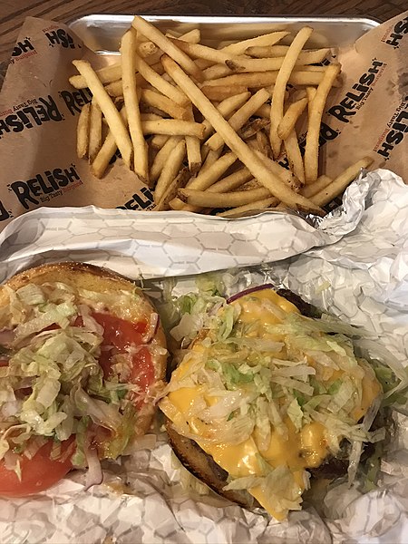 File:Cheeseburger and fries, Relish.jpg