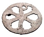 Roman Chi Rho applique in bronze from a Germanic settlement in Neerharen (Belgium), 375-450 AD, Gallo-Roman Museum (Tongeren)