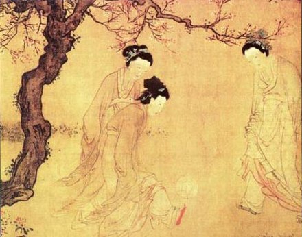 Chinese women playing cuju, by Ming dynasty painter Du Jin