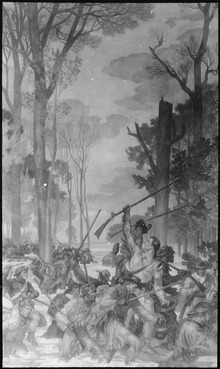 Clark's march against Vincennes, across the Wabash River through wilderness and flood, artist unknown, from the National Archives and Records Administration