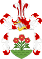 The coat of arms (a canting arms) of Roosevelt, whose name means “rose field” in Dutch.