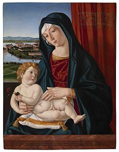 Madonna col Bambino con la rosa sullo sfondo della laguna di Venezia, 1490