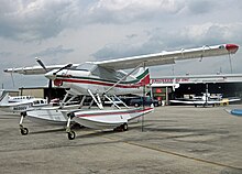 Wipaire Boss Beaver conversion with PT6 turbine engine, retaining original fin shape and fitted with floats, at Bartow Municipal Airport, Florida in 2011 DHC-2T Beaver C6-BIQ Bartow 30.03.11R 1647 edited-2.jpg