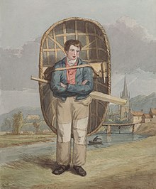 Boy with coracle, by George Orleans Delamotte from the art collection of the National Library of Wales DV271 Boy with Coracle.jpg