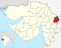 Distriktet och Gujarats placering i Indien
