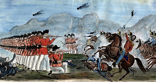Watercolor of The Defeat of the Mexican Lancers by the Mississippi Rifles by Samuel Chamberlain (c. 1860)